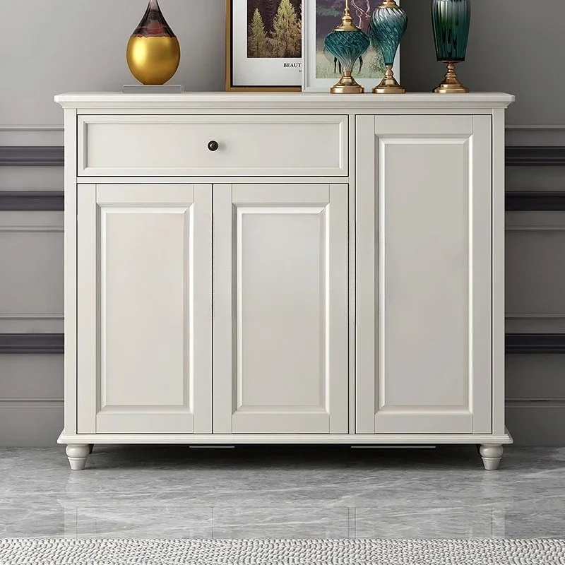 A  American light luxury solid wood three-door shoe cabinet with drawers European light luxury ash wood solid wood shoe cabinet