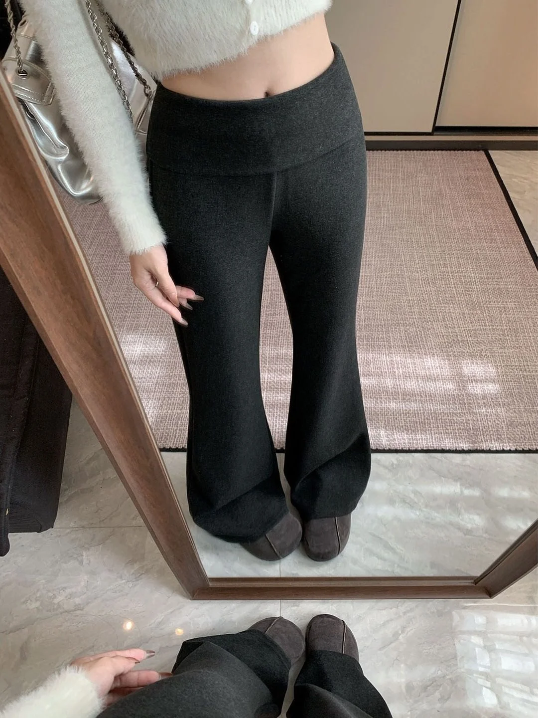 Pantalones adelgazantes de lana con campana, pantalones informales de cintura baja para mujer, pantalones largos hasta el suelo de pierna recta, Sli versátiles de invierno