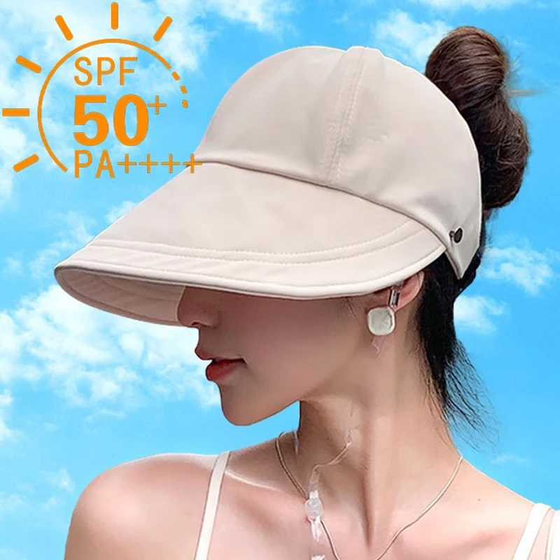 Summer Wide Brim Sunhat Women Sun Hats Foldable Adjustable Outdoor Beach Bucket Hat UV Protection Visors Fisherman Ponytail Caps