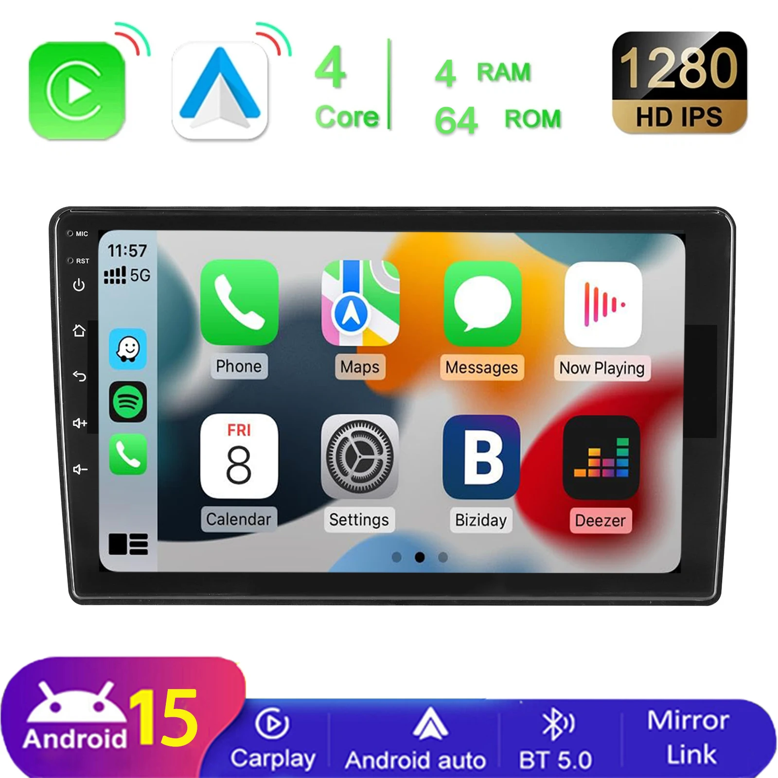 MOPECT 10 inch 2 DIN Android 15 4+64GB 4+128GB autoradio multimediasysteem universeel CarPlay Android Auto GPS-navigatie AM-radio WIFI DAB+