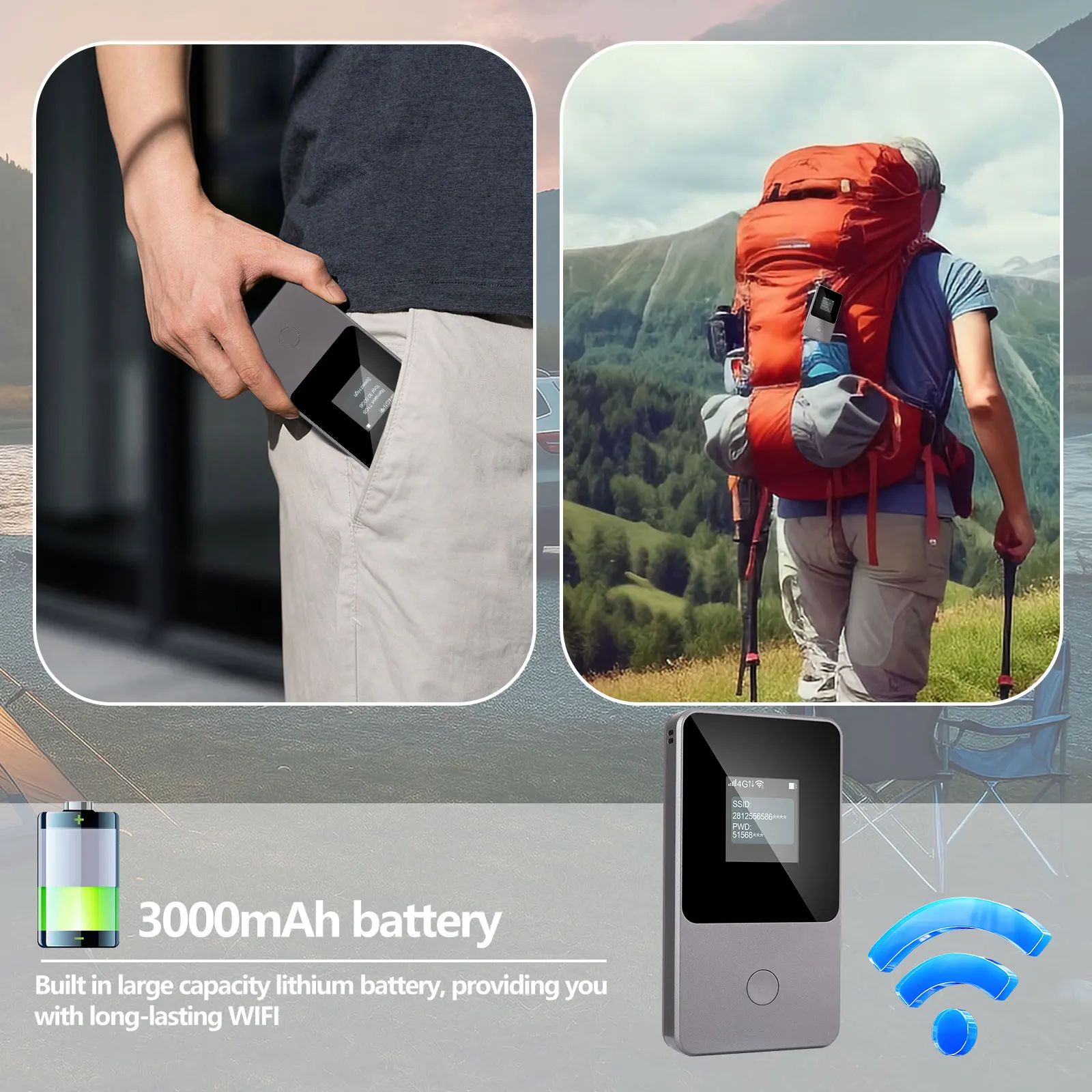 KuWfi 3500mAh Global Pocket Wifi Router Portable Modem Outdoor Hotspot 300mbps Wireless Router Up to 8 Devices No Sim Card Need