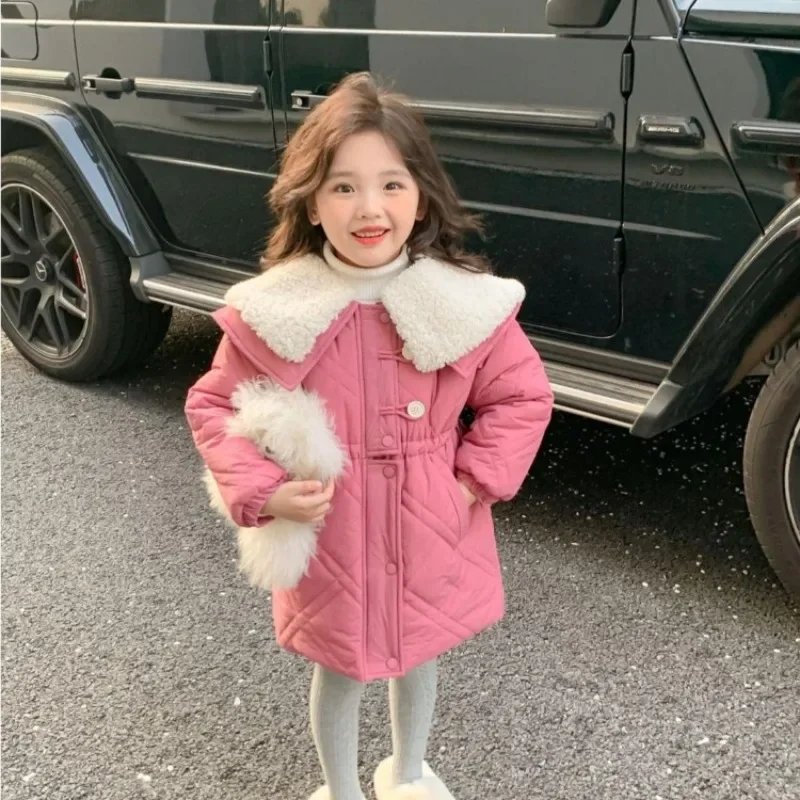2025 New Winter Kids Girls' Faux Fur Cotton Jacket with Hood Warm & Stylish Winter Coat for Children Plus Size AntiCold