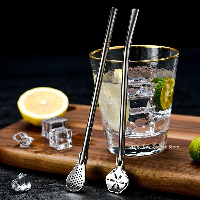 1Pc Straw Spoon Long Handle Mixing Yerba Mate Stainless Steel Bombilla Filter Teaspoon Coffee Stirring Spoon Bar Accessories