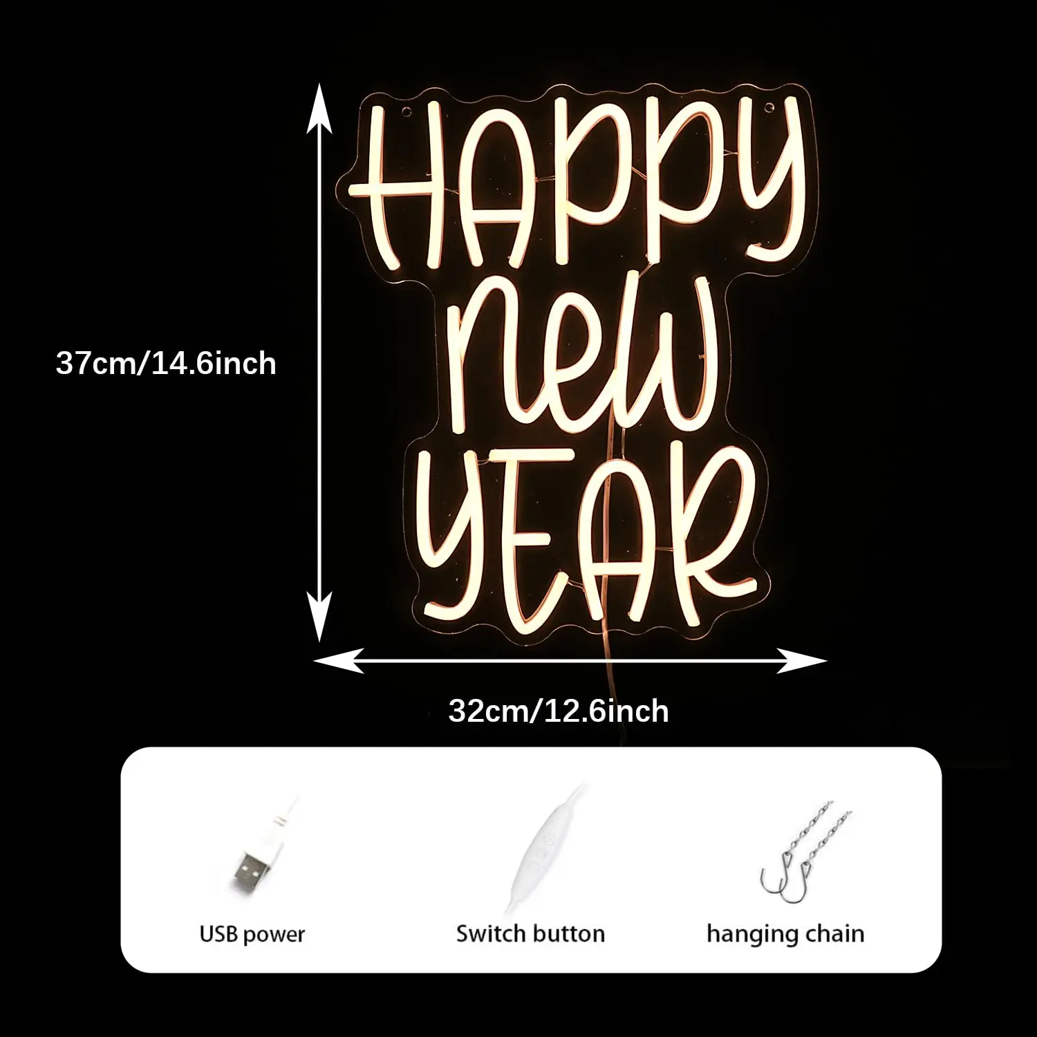 علامة نيون للعام الجديد السعيد للديكور، ضوء LED للمنزل، حفلة رأس السنة الجديدة، ديكور جو السنة الجديدة الداخلي
