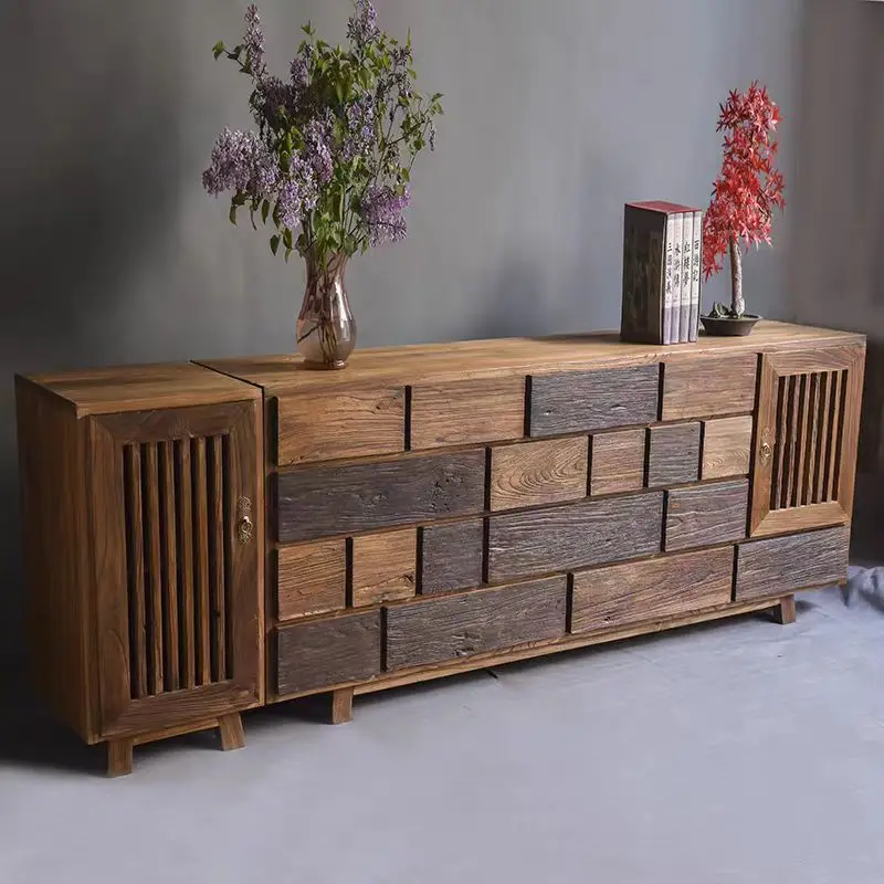 

Wabi Side Cabinet Real Old Elm Dining Side Living Room Retro Solid Wood Storage Homestay Bucket Home
