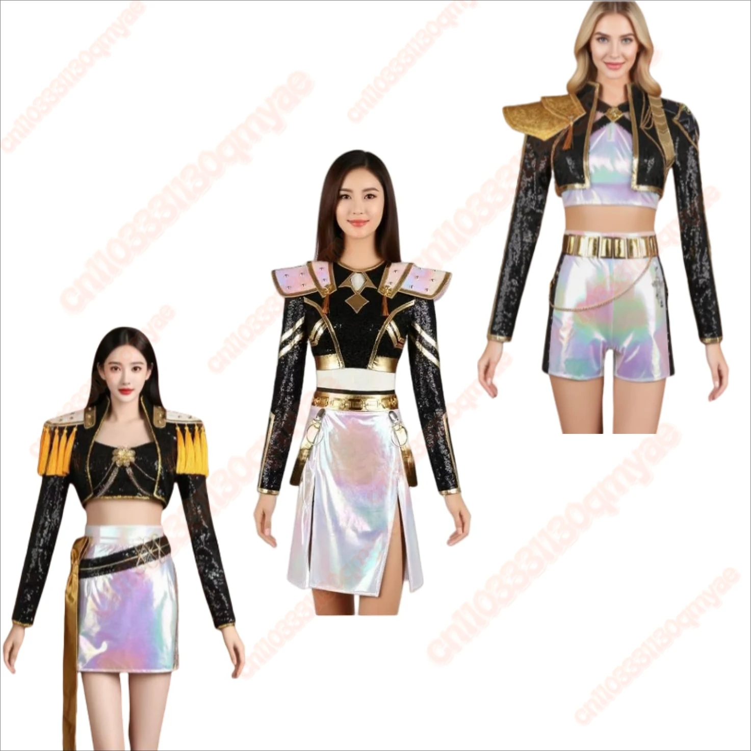 

Anime Zoey Rumi Mira Kpop Cosplay Costume Demons black gold Hunter Fantasy Fancy Dress Women Halloween Carnival Party Clothing