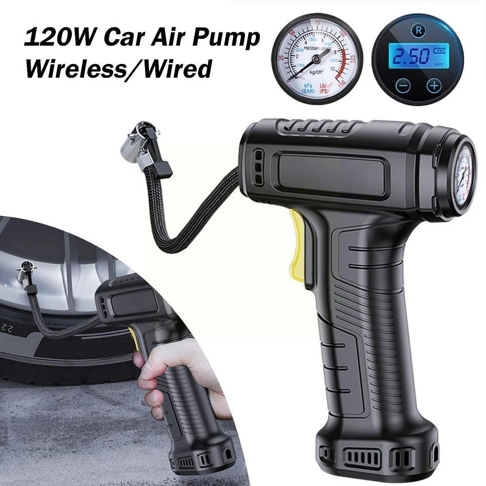 

120W Wireless/Wired Portable Car Air Compressor Car Tire Inflator Electric Inflatable Pump With LED For Cars Motorcycles Bikes