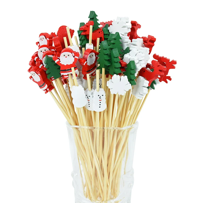 50 Stücke Weihnachten Bambus Essen Picks Zahnstocher Santa Dessert Buffet Obst Salat Weihnachtsdekoration Neujahr Weihnachten Party Supplies – Detail 10