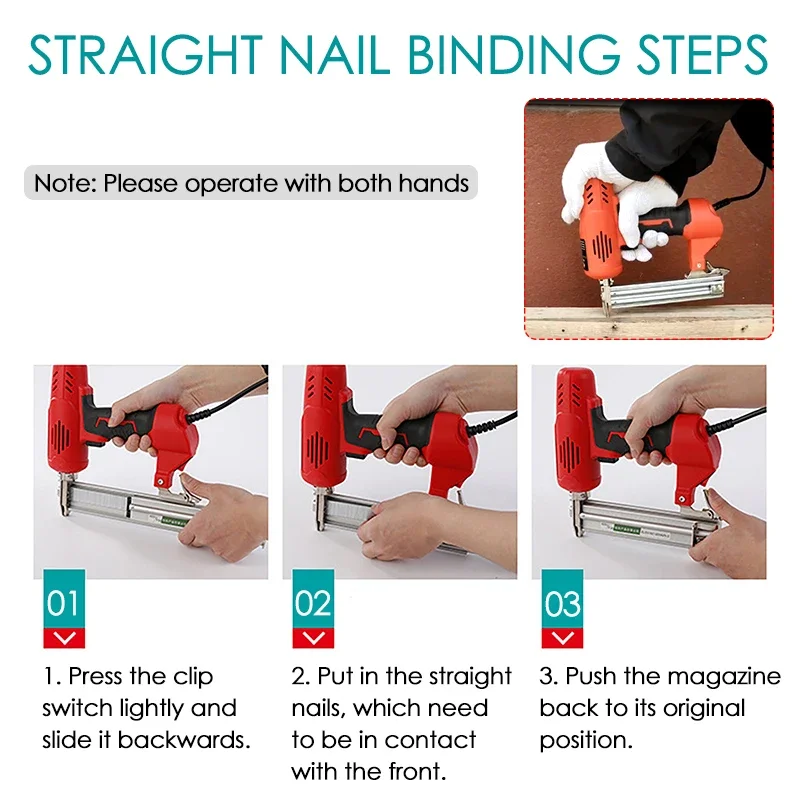 F30 Electric Nailer U Stapler Construction Furniture Staple Gun for Frame with Staples & Nails Carpentry Woodworking Tools