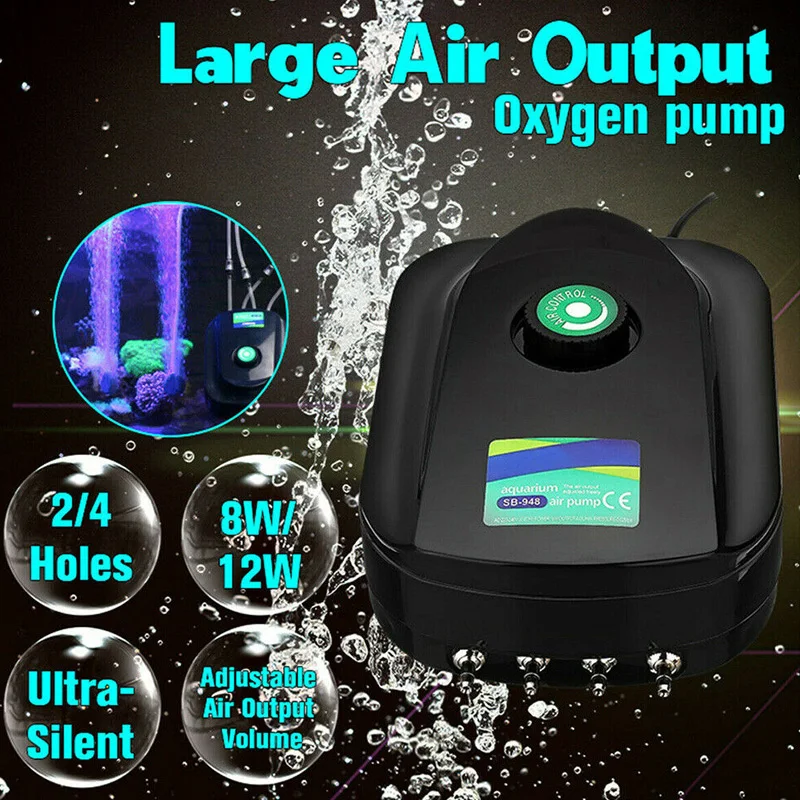 Ultra-Silent 8W Aquarium Air Pump Fish Tank Increasing Oxygen Pump Tool Fish Tank Air Pump Aquarium Fish Tank Tool Accessories