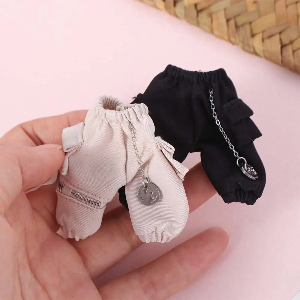 포켓이 있는 패션 OB11 바지 데일리 캐주얼 체인 오버올 인형 카고 팬츠 신축성 있는 허리 수제 오비츠 11 의류 DIY