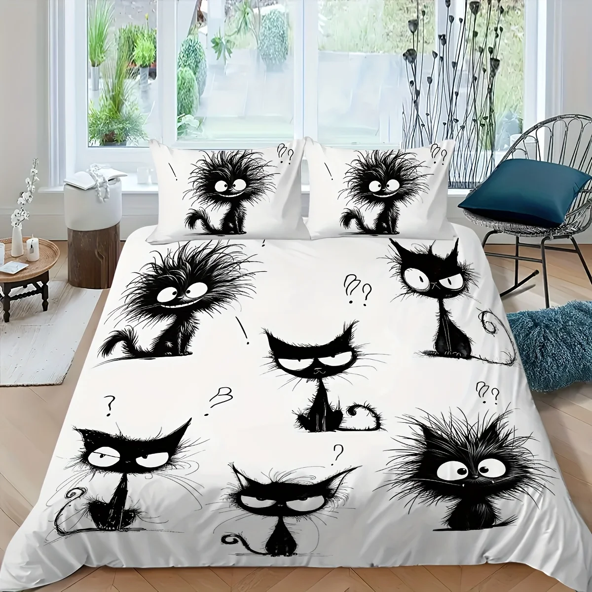 Cute Angry Cartoon Cat Duvet Set Soft And Comfortable Skin-Friendly Breathable Digital Printing Zipper Closure