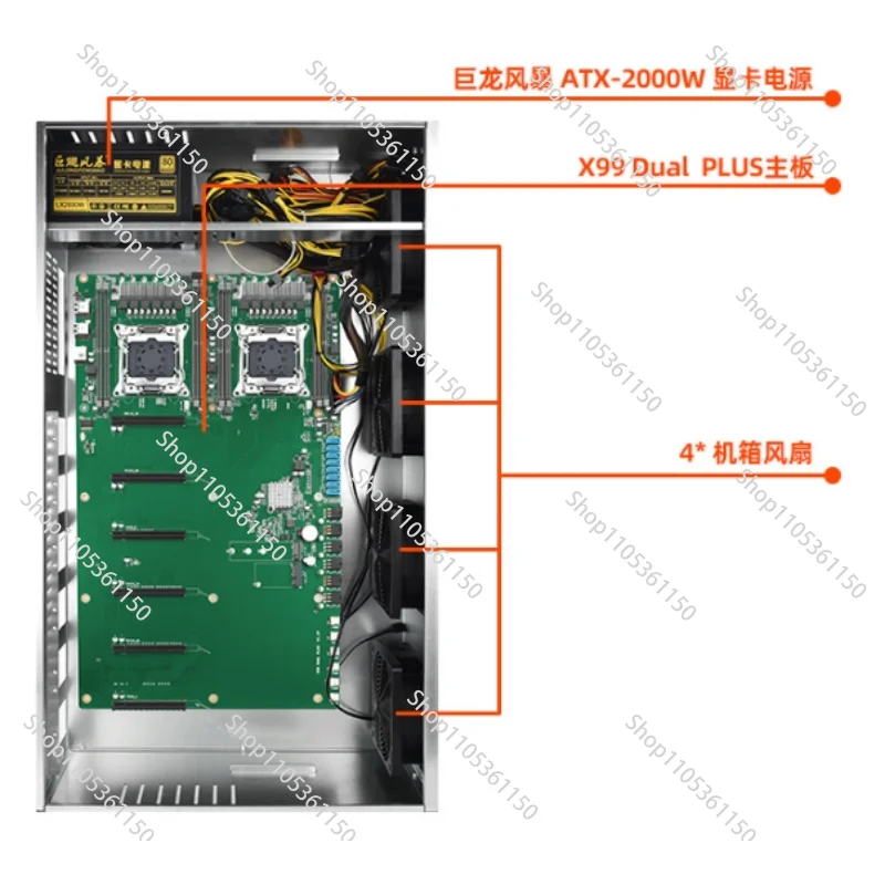 Dual X99 Main Board Chassis Power Supply Set DDR4 Memory LGA 2011-3 Pin Dig 6 Graphics Card Slot ALEO