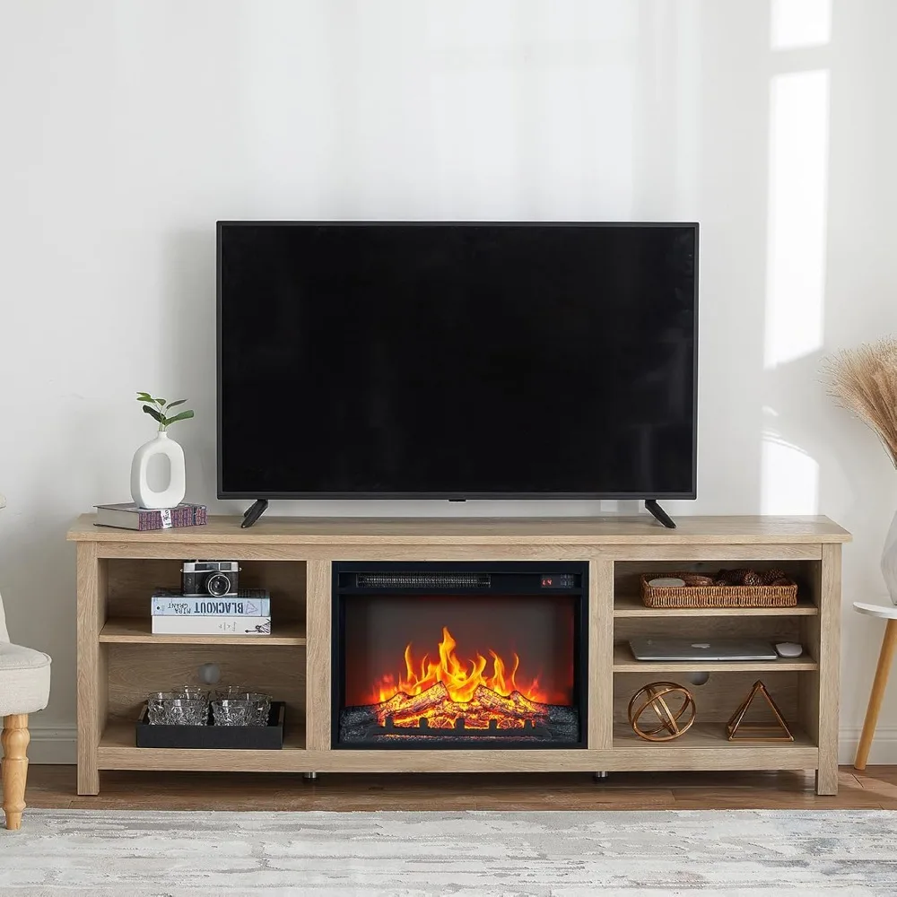 حامل تلفزيون مدفأة، مركز ترفيه من الخشب الملمس مع مدفأة كهربائية مقاس 23 بوصة، حامل ترفيه للمزرعة، تلفزيون الوسائط