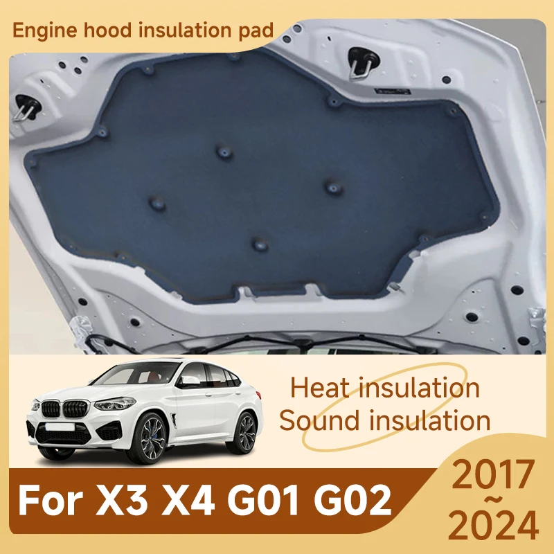 Front Hood Engine Sound Pads For BMW X3 X4 G01 G02 2017-2024 2023 Hood Sound Cover Insulation Cotton Carpet Auto Car Accessories