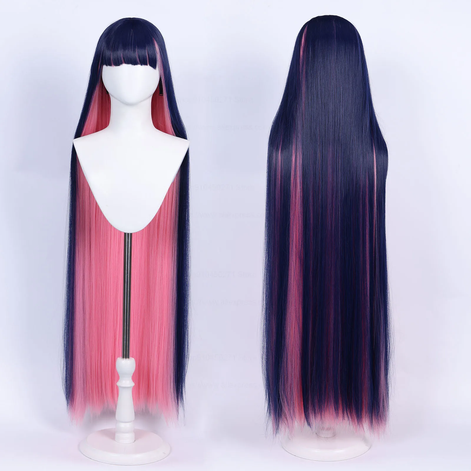 Panty & Stocking With Garterbelt Stocking Anarchy Cosplay Wig 100cm Mixed Blue Pink Hair Long Party Anime Wigs + Wig Cap