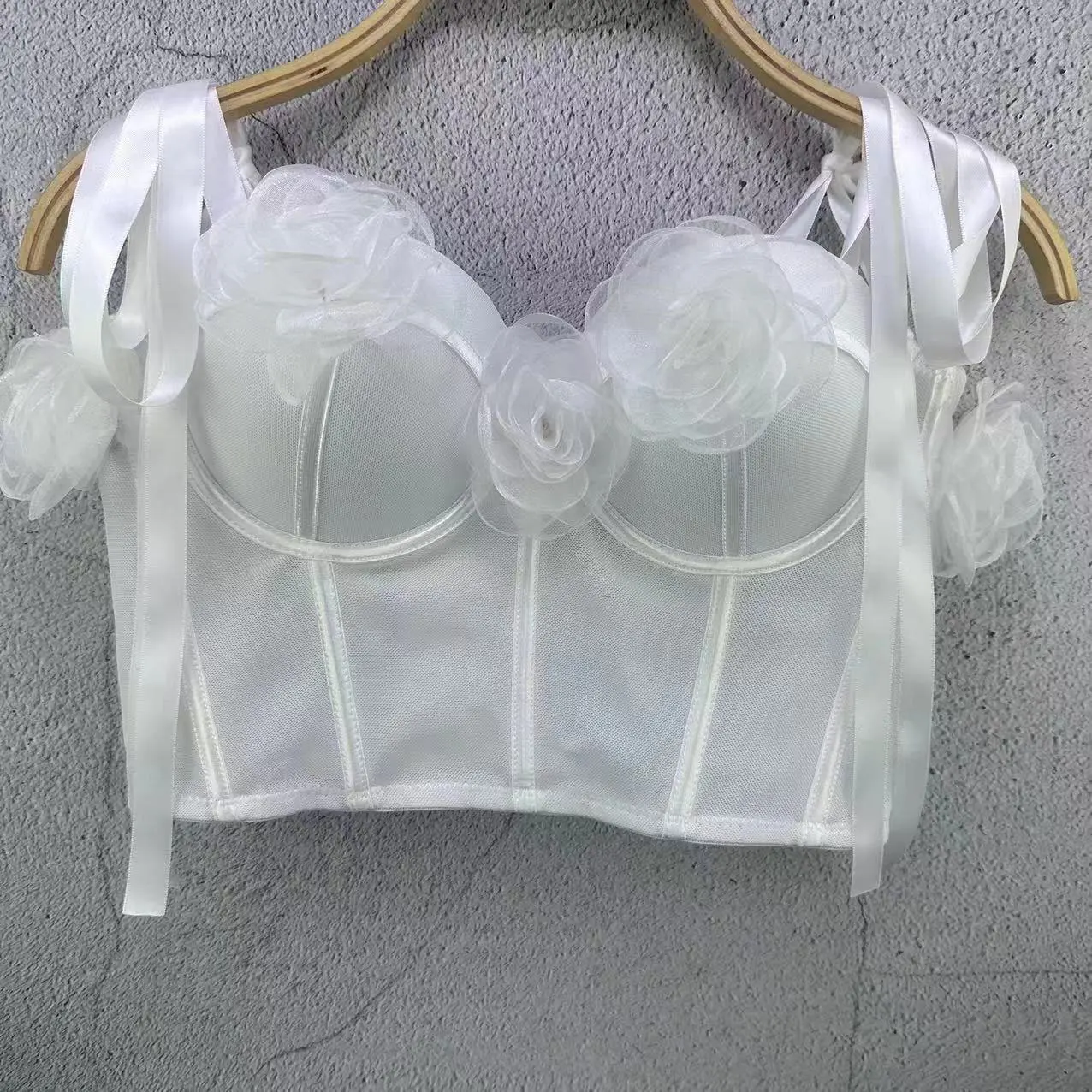 Spring And Summer Camisole, One Shoulder Vest, Camellia Gauze, Thin Cup, Thick Gathering Bra, Underwear, Adjustable Collection,