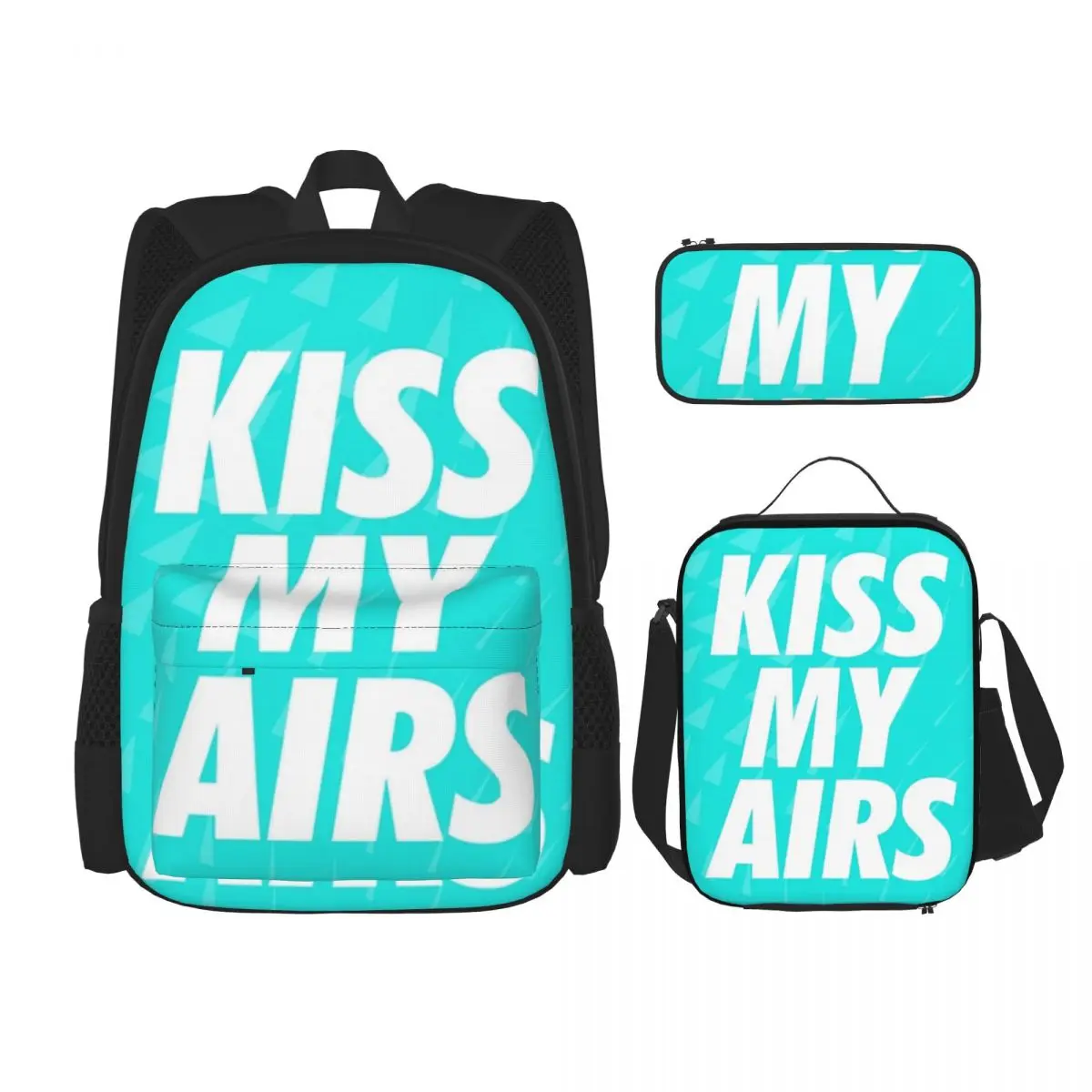 

Kiss My Airs Sneaker Head Hype Turquoise & White Backpacks Students School Bags Kids Rucksack Lunch Bag Pen Bag Three-Piece Set