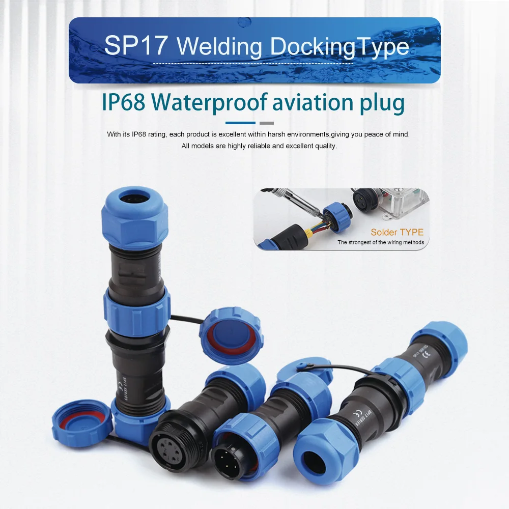 SP17 Docking Type Waterproof Connector IP68 Welding Aviation Plug Socket 2/3/4/5/7/9/10 Pins Quick Wire Connection Male Female