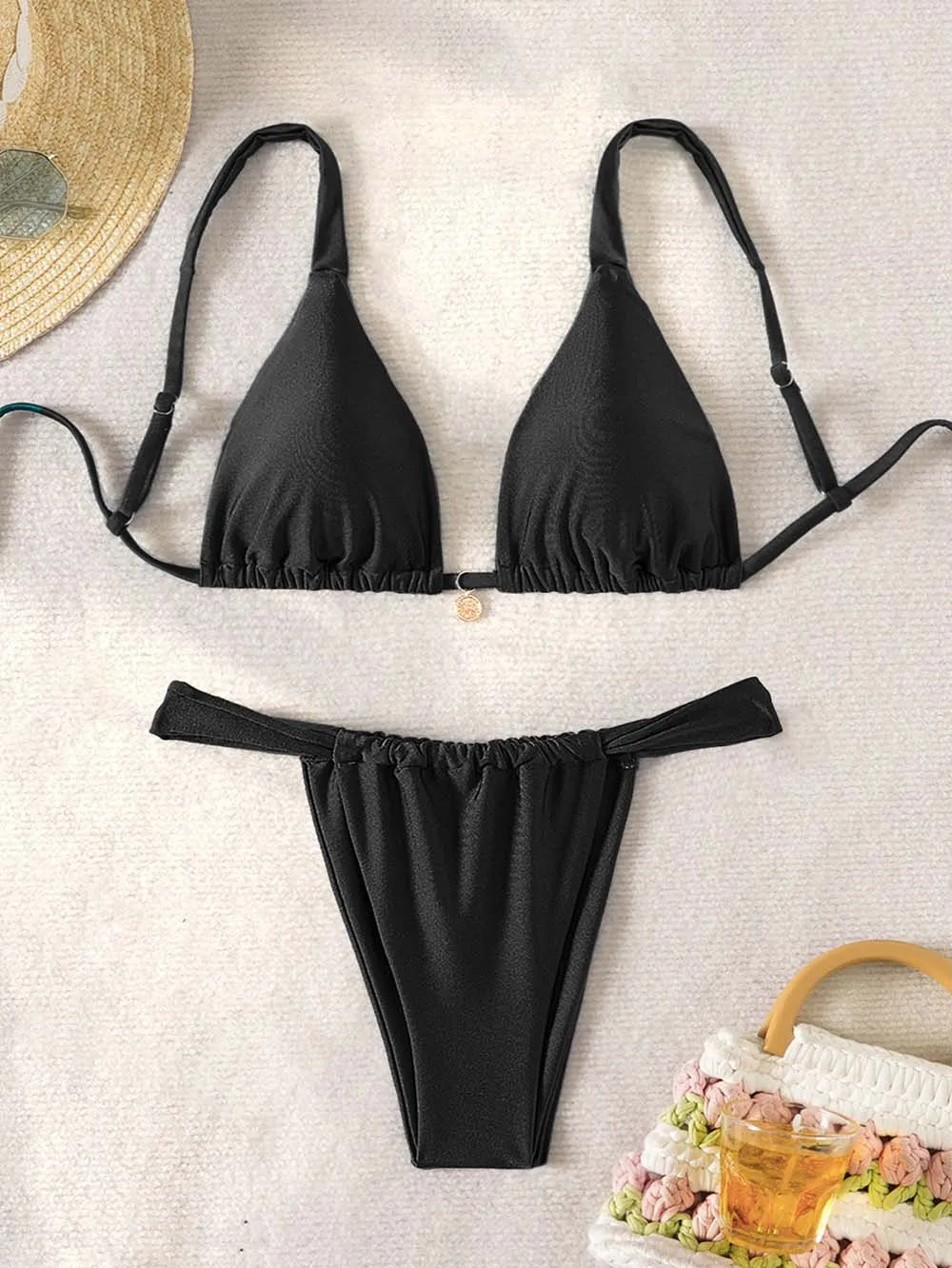 Bikini Triange rojo Tanga traje de baño de dos piezas traje de baño Y2K dopamina Halter traje de baño para Yong Gril Vocation