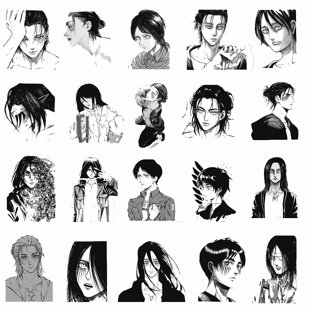 10/30/66pcs Black And White Attack on Titan Stickers Cool Eren Jaeger Anime Sticker Skateboard Suitcase Luggage Car Toys Decal