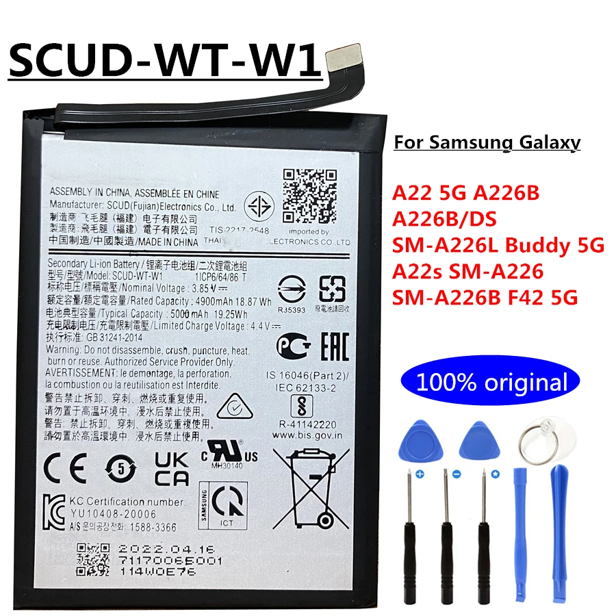 4900mAh SCUD-WT-W1 for Samsung Galaxy A22 SM-A226B/DS SM-A226L Buddy A22s SM-A226 F42 A14 5G A04 M04 A04e Replacement Battery