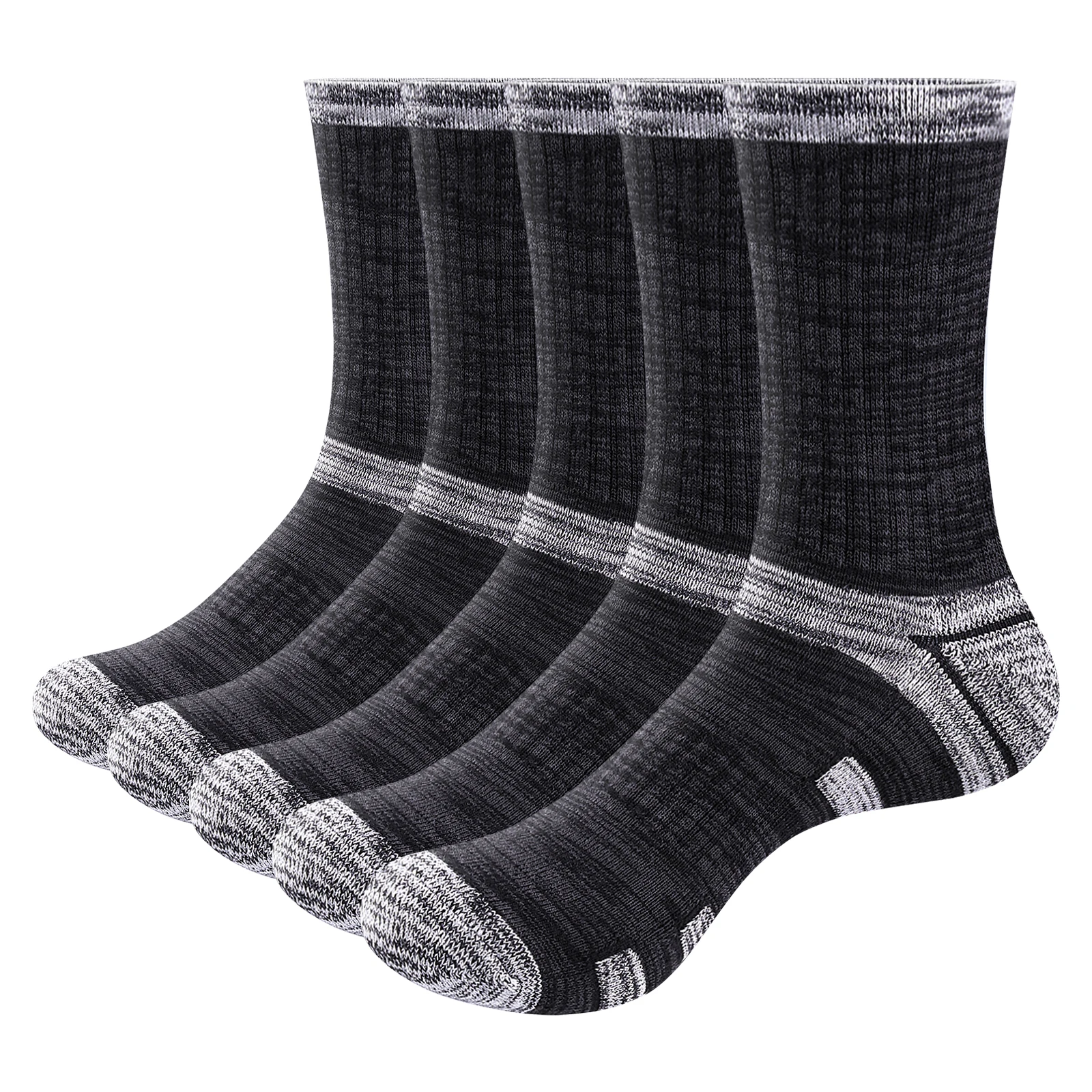 YUEDGE 5 Pairs Mens Moisture Wicking Hiking Socks Combed Cotton Cushioned Crew Socks For Male Size 37-46