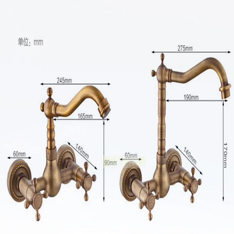 Luxury Europe style antique Basin Kitchen Sink Mixer Tap Swivel Faucet retro Bronze Fashion Style Wall Mounted