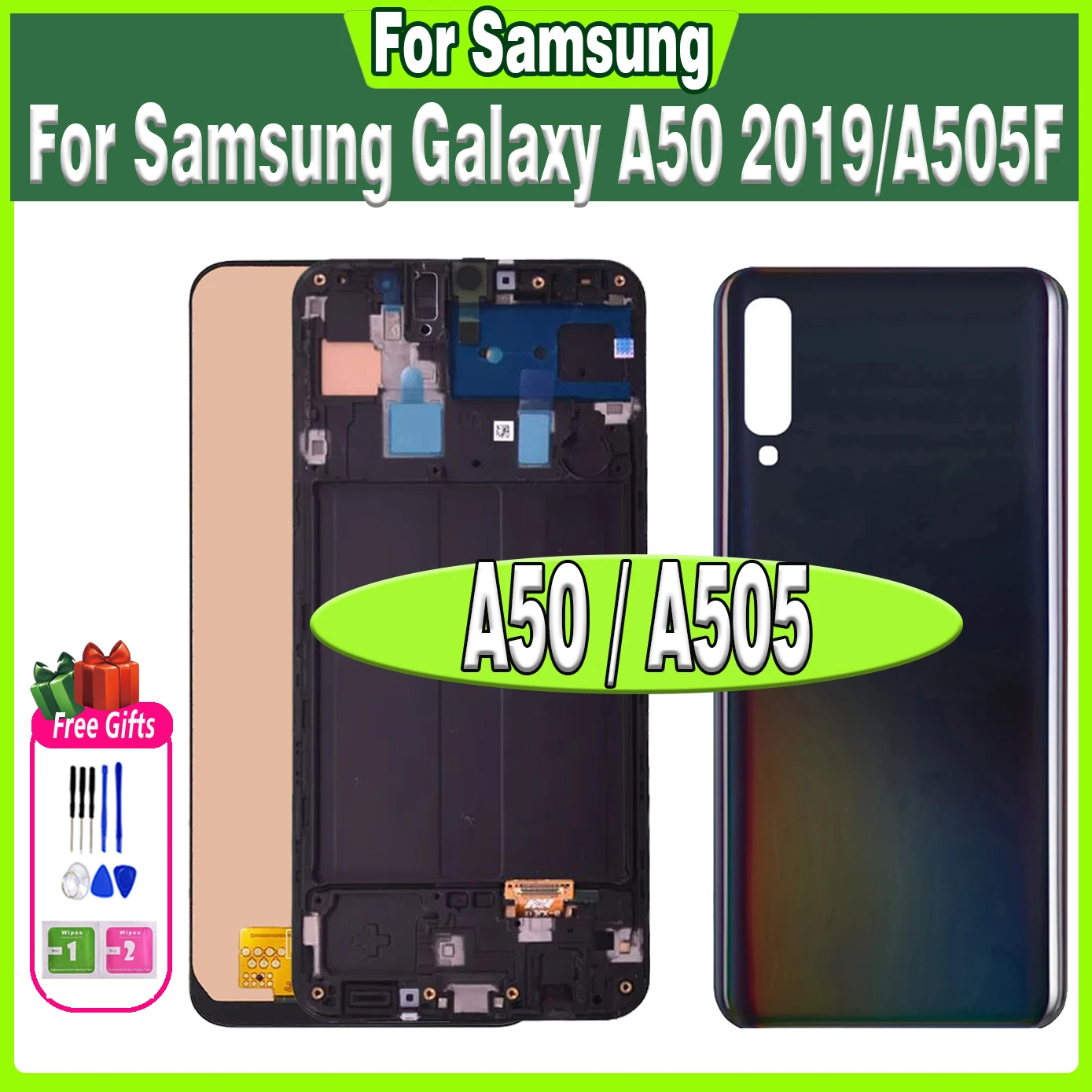 슈퍼 AMOLED LCD 디스플레이 터치 스크린 디지타이저 프레임 어셈블리 교체, 삼성 갤럭시 A50 SM-A505FN DS A505F DS A505 용, 6.4 인치