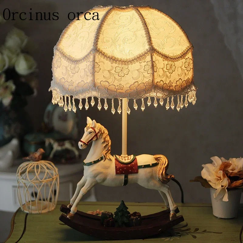 Dream fairy tale Trojan horse bedroom bed   American  style  French  European  Korean  girl  Princess desk lamp