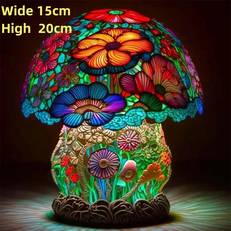 Creative Stained Plant Series Table Lamps Resin Colorful Bedroom Bedside Flower Mushroom Retro Table Night Lamp Atmosphere Light