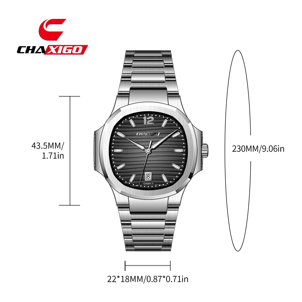 CHAXIGO Męski Klasyczny Zegarek Biznesowy z Paskiem ze Stali Nierdzewnej, Mechanizm Kwarcowy, Szkło Mineralne, Wodoodporność 30m, Zegarek Wielostylowy