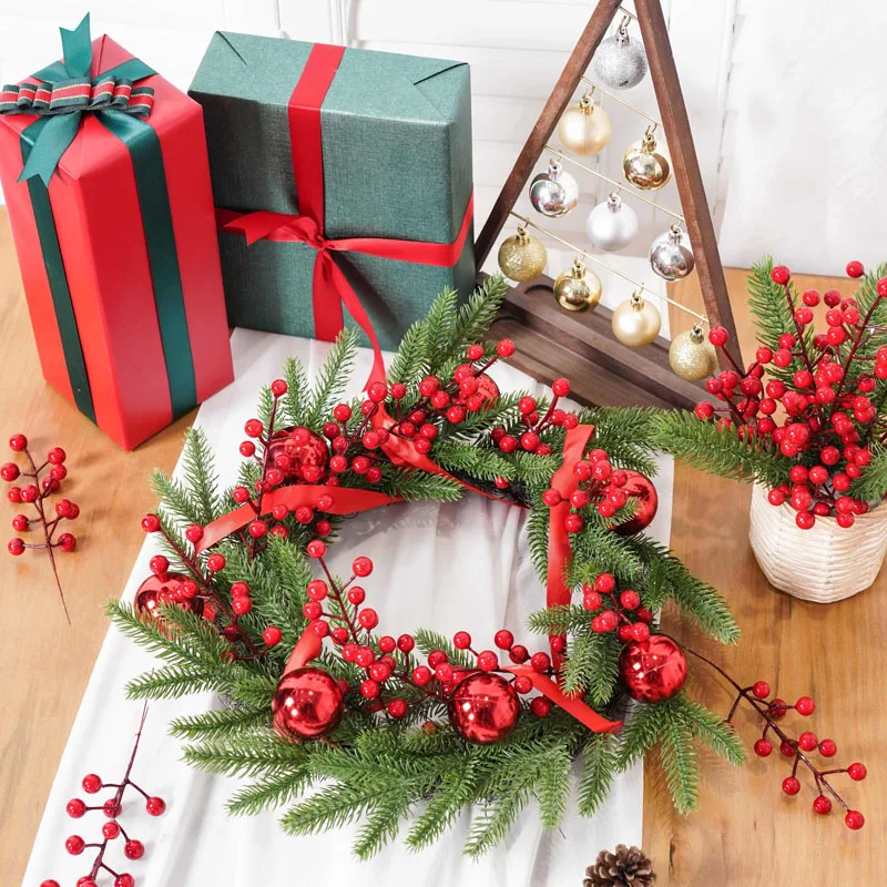 12/24/48 قطعة ينبع التوت الاصطناعي عيد الميلاد فو الأحمر هولي التوت فرع الحلي لإكليل شجرة عيد الميلاد لتقوم بها بنفسك ديكور المنزل نافيداد