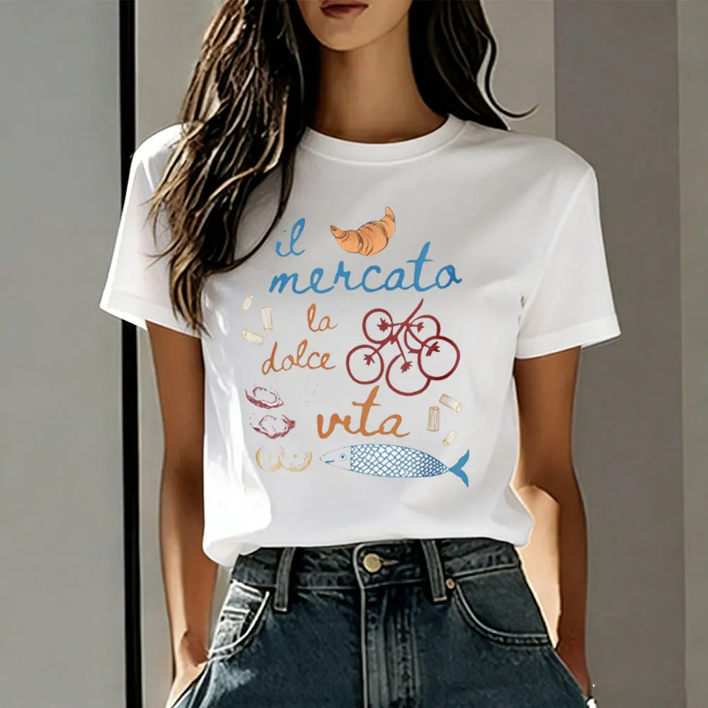 Футболка Fisherman Aesthetic Italia унисекс, окрашенная в готовом виде, с принтом La Dolce Vita Tomato Girl Summer Pasta Lover Il Mercato Tinned Fish