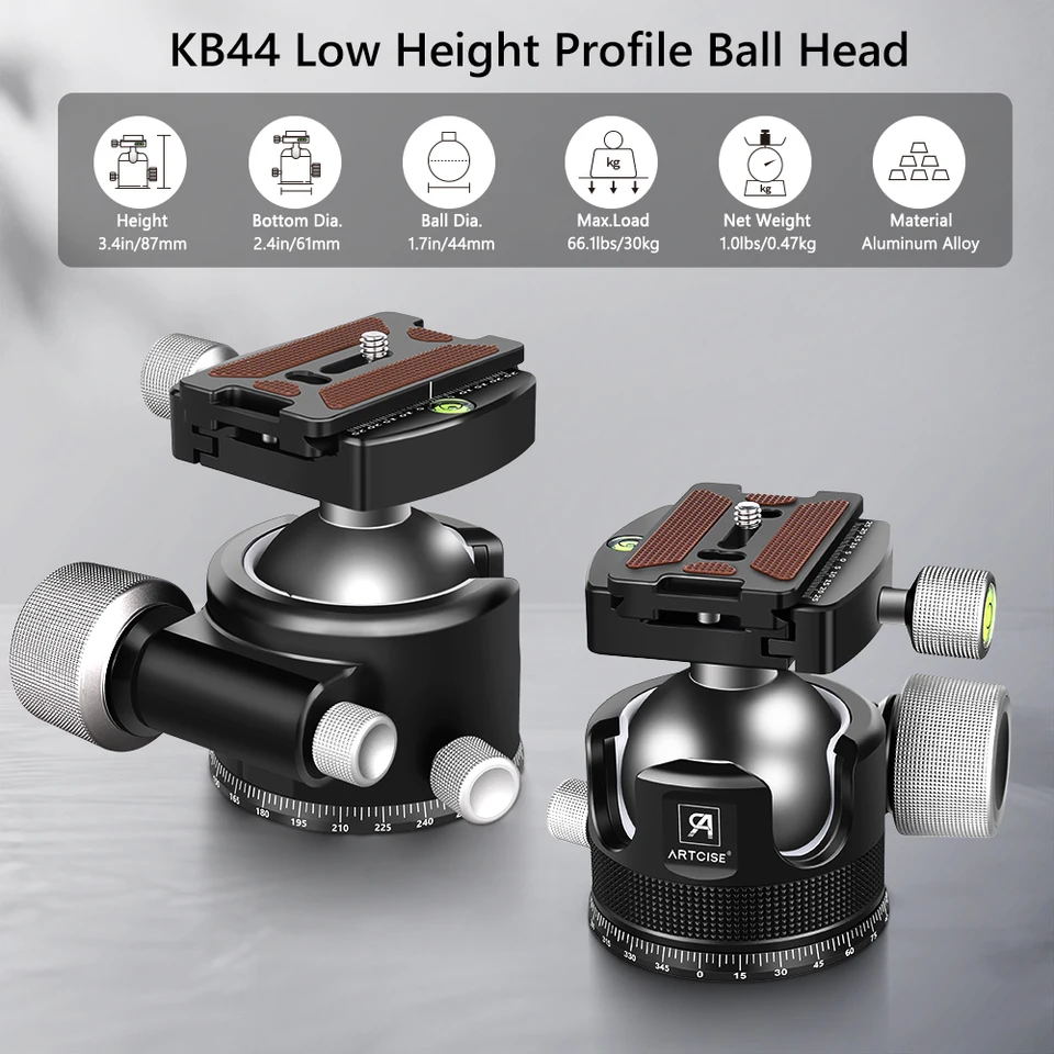 ARTCISE 44mm/55mm Metal Tripod Ball Head 40kg Load