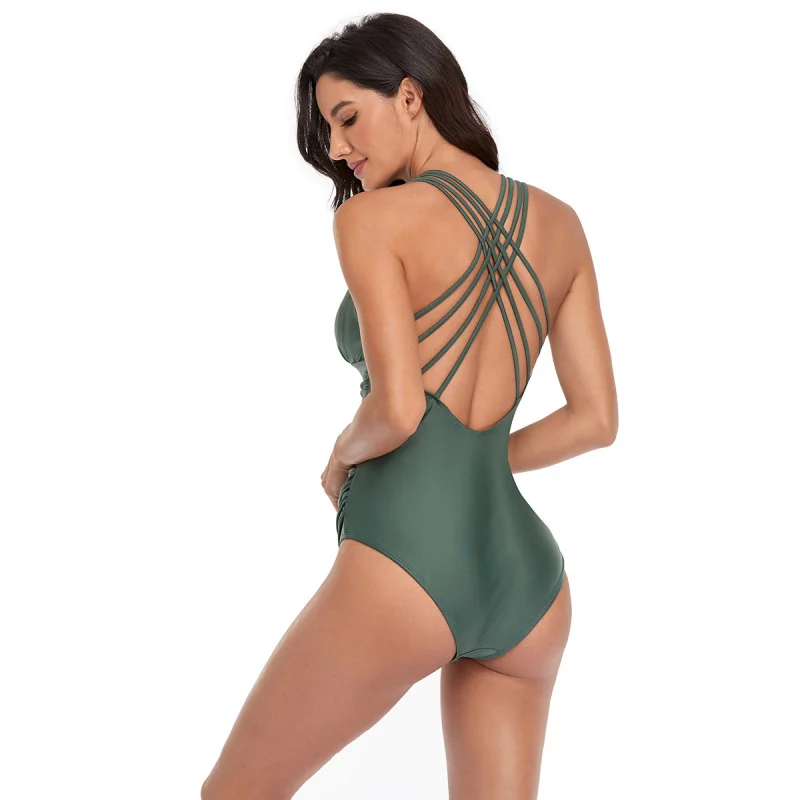 

New One-Piece Swimsuit for Women Triangle Swimsuit Sexy One-Piece Ruched Backless Swimwear Wholesale