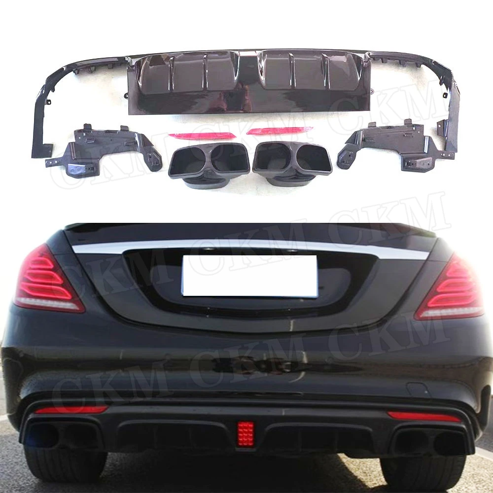 

High Quality ABS Rear Lip Diffuser with Exhaust Tips For Mercedes Benz S Class W222 S63 S65 AMG 2014-2017 Bumper Guard