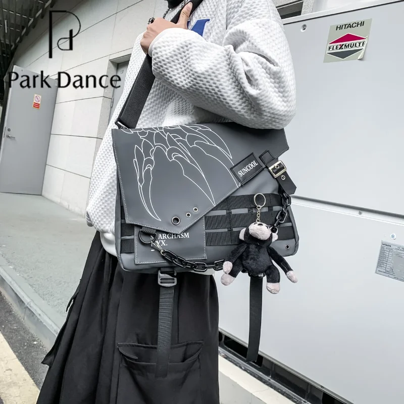 Street Tactical Oxford Crossbody Messenger Bag Water Resistant Large 14 Inch Laptop Shoulder Bag With Pendant Unisex Daily