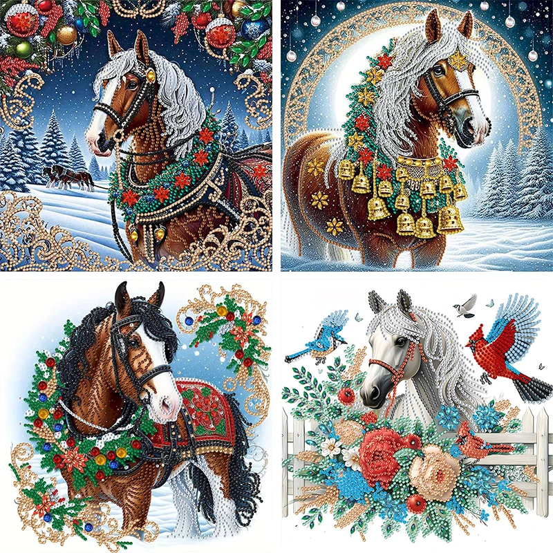 

Diamond Art Painting Kits for Adults,DIY Christmas Horse Special Shaped Crystal Diamond Kits for Beginner for Home Wall Decorate
