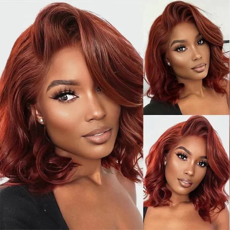 

Glueless Wigs Human Hair 7X5 Reddish Brown Bob Lace Front Wig Human Hair Pre Plucked Pre Cut For Black Women #33 180% Density