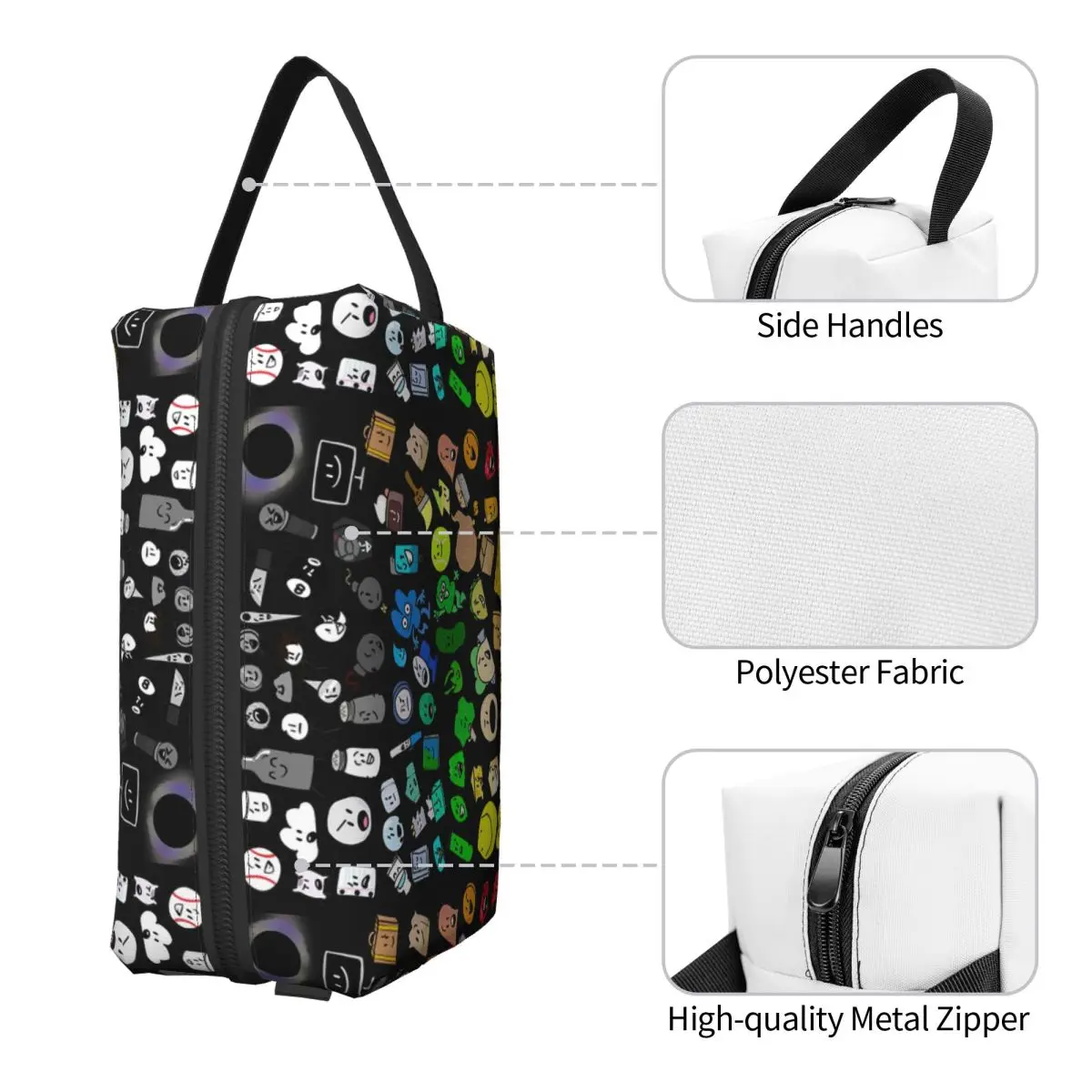 Classic BFDI Inanimate Insanity All Characters (Transparent) Makeup Bag Cosmetic Organizer Storage Dopp Kit