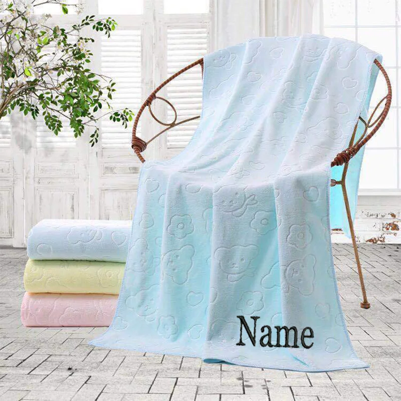 Customized Name 70X140CM Bath Towel Bear Style Beach Towel Personalized Embroidered Living Room Sofa Cover Blanket