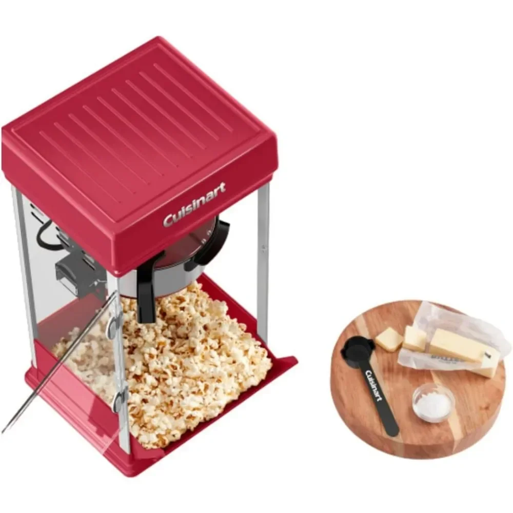 16 cup capacity popcorn machine without heating time, equipped with popcorn spoon, core measuring cup, and oil measuring spoon