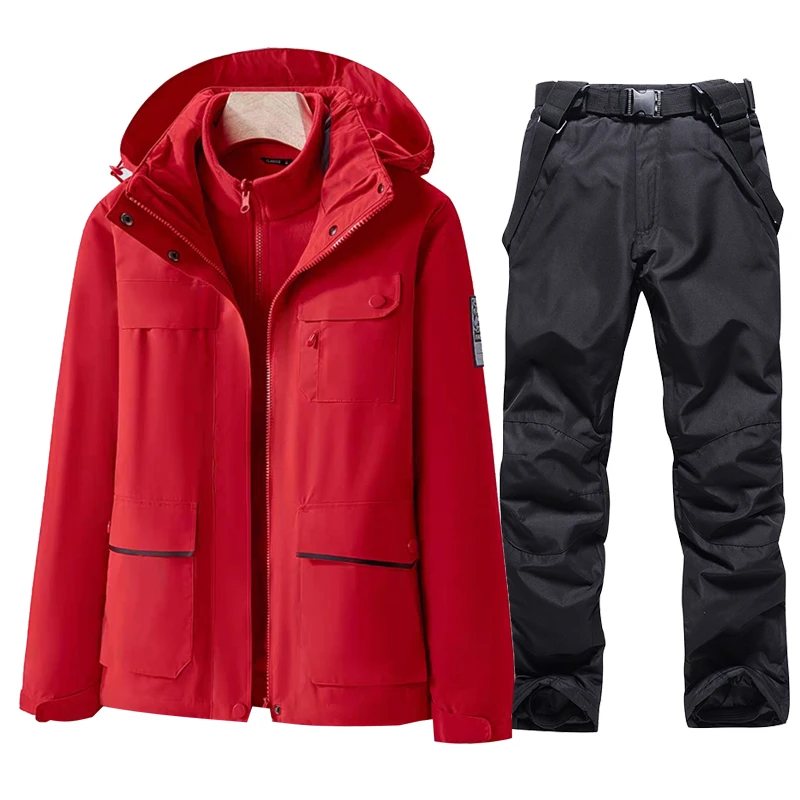 Tuta da sci uomo inverno impermeabile addensare caldo giacca in pile antivento pantaloni da neve Outdoor Snowboard Wear Set tuta da sci maschile