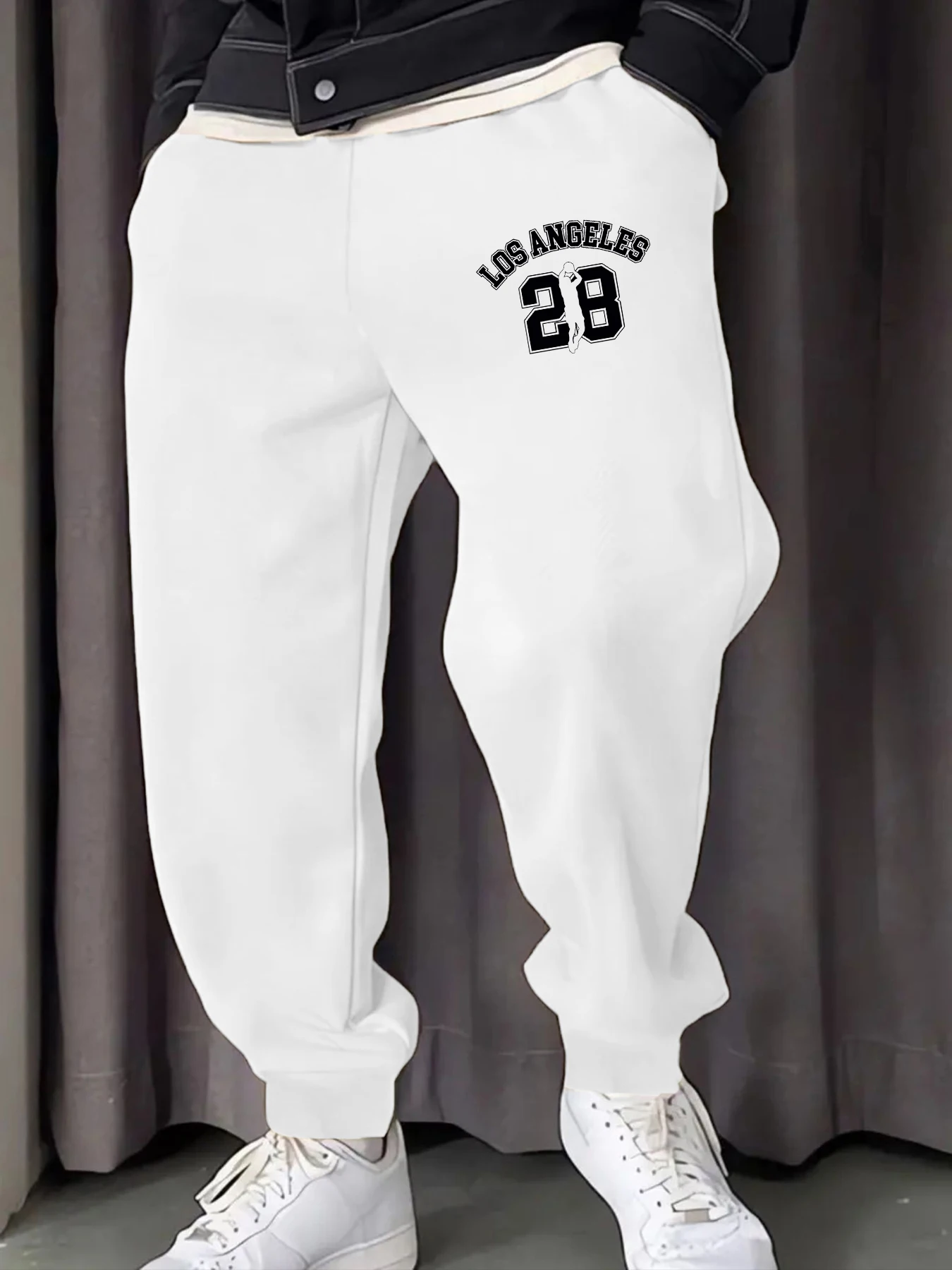 

Los Angeges Number 28 Printing Male Sweatpants Fashion Long Pants Trendy Basic Trousers Casual Elastic Waist All-Match Pant