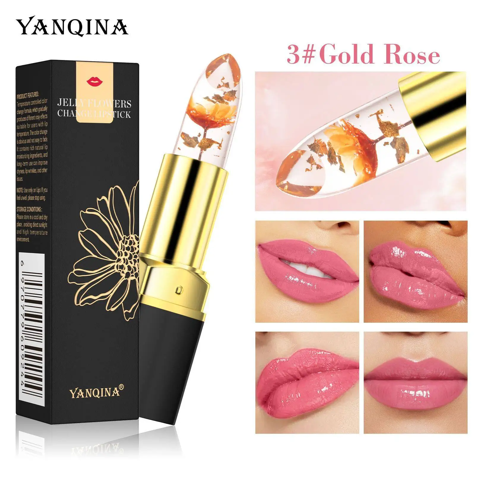 Temperature Color Changing Lip Balm Crystal Jelly Flower Lipstick Gloss Transparent Long Lasting Moisturize Lips Makeup Cosmetic