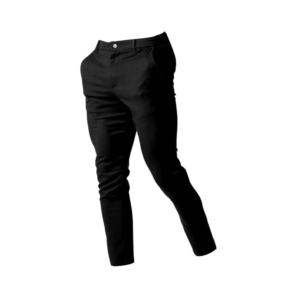 

Slim Fit Trousers Elegant Slim Fit Men's Business Trousers with Elastic Waist Pockets Formal Solid Color Pants for Work