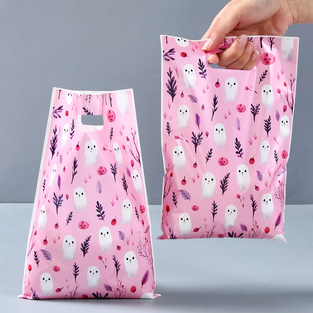 

Pink Halloween Ghost Gift Hand Bags Happy Halloween Candy Cookie Packaging Bags Halloween Cute Ghost Rabbit Ear Bags Decoration