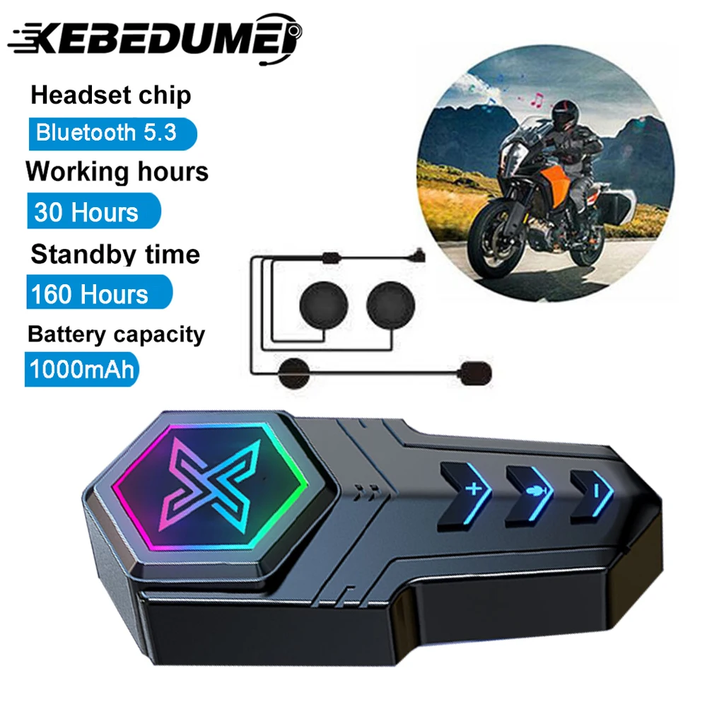 

1000mah Motorcycle Helmet Headset Stereo Bluetooth 5.3 Handsfree Earphone 3D Heavy Bass Headphone RGB Waterproof Noise Reduction