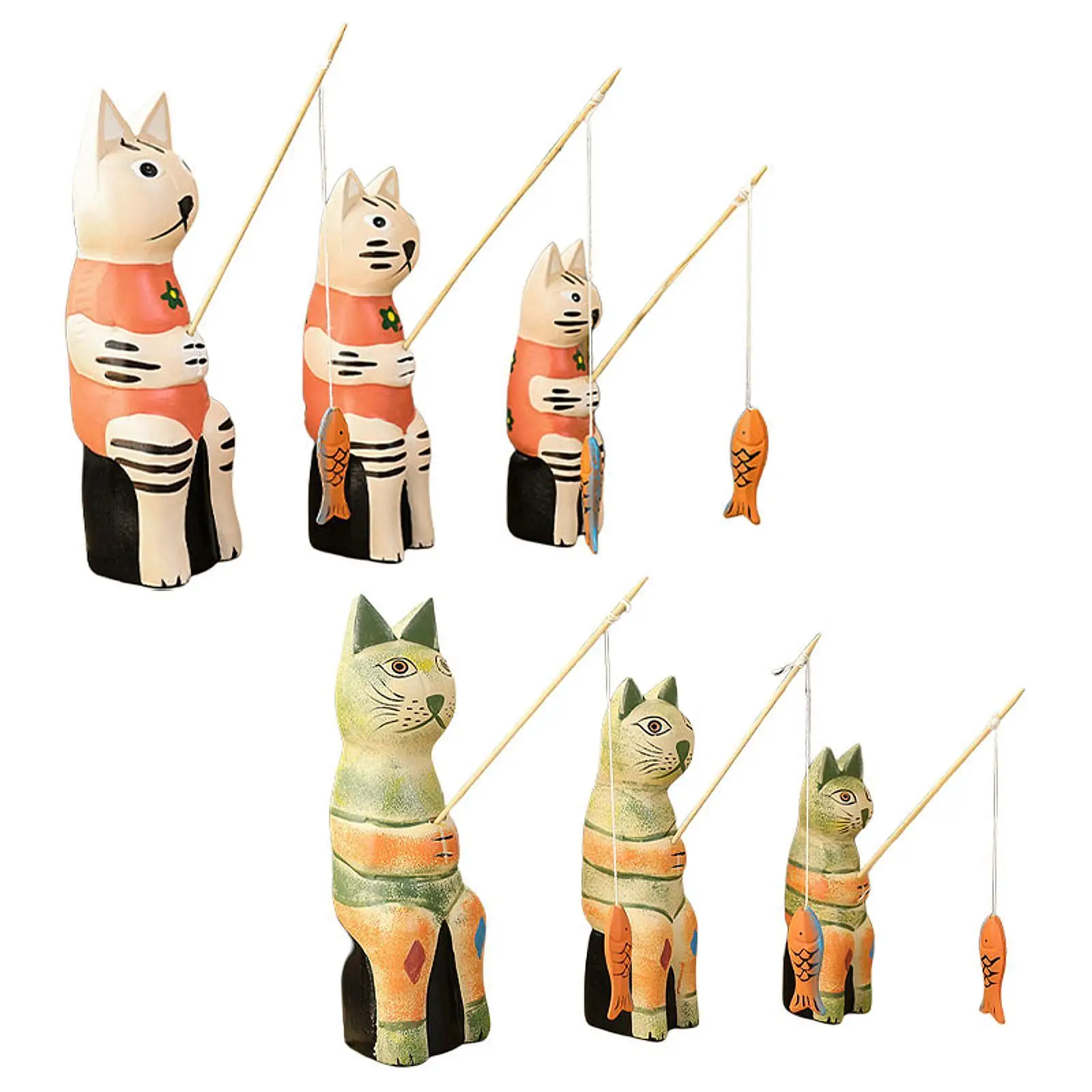 3 Pieces Cat Statues Puppets Nordic Collection Wood Decorative Figurines Desktop